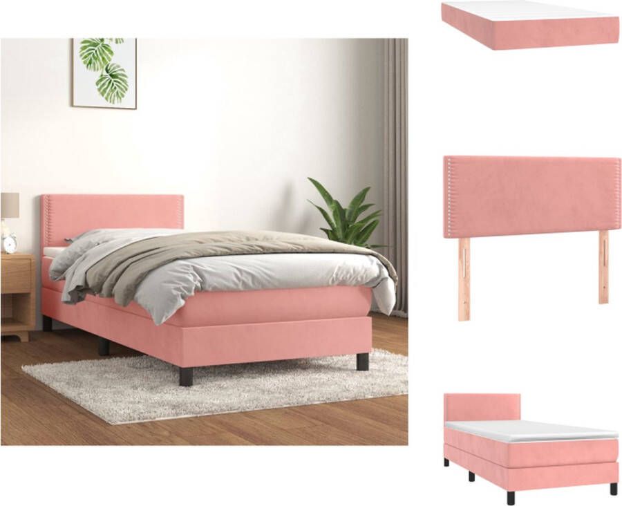 VidaXL Boxspringbed Zacht fluweel Praktisch hoofdbord Pocketvering matras Middelharde ondersteuning Huidvriendelijk topmatras Kleur- roze Afmetingen- 203 x 100 x 78 88 cm Bed - Foto 2