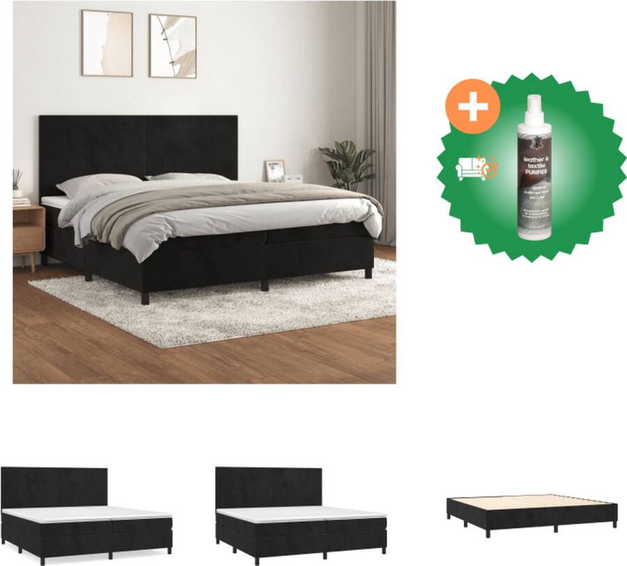 VidaXL Boxspringbed Zacht fluweel 203x200x118 128 cm Ken- Pocketvering matras Levering bevat- Bedframe Hoofdeind 2 Matrassen Topmatras Bed Inclusief Reiniger