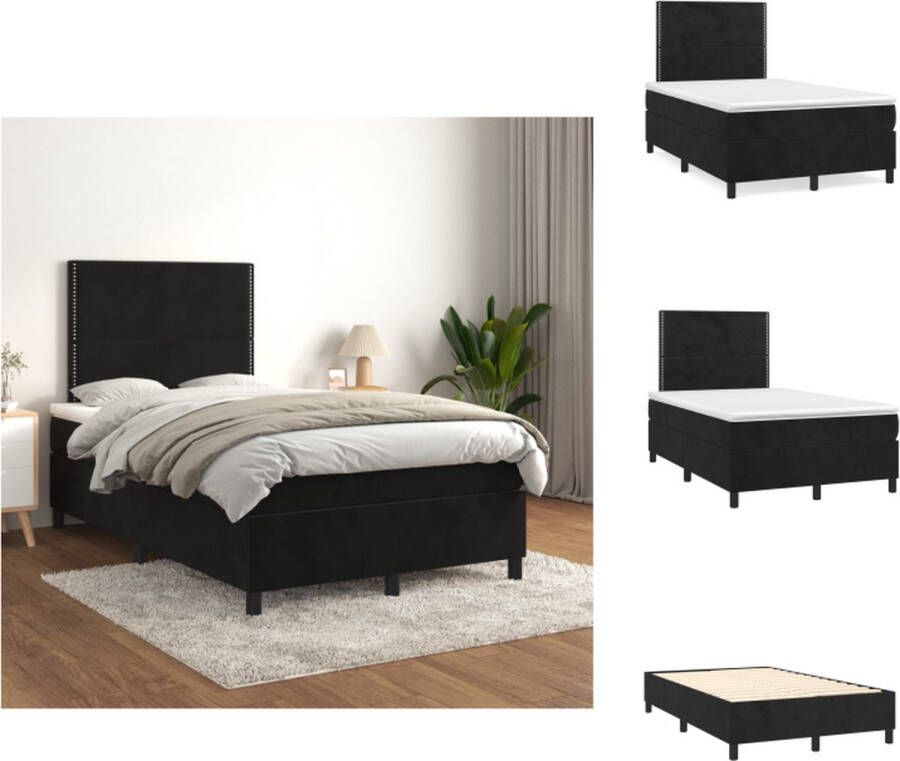 VidaXL Boxspringbed Zwart 203x120x118 128 cm Fluweel bekleding Verstelbaar hoofdbord Pocketvering matras Middelharde ondersteuning Huidvriendelijk topmatras Bed - Foto 3