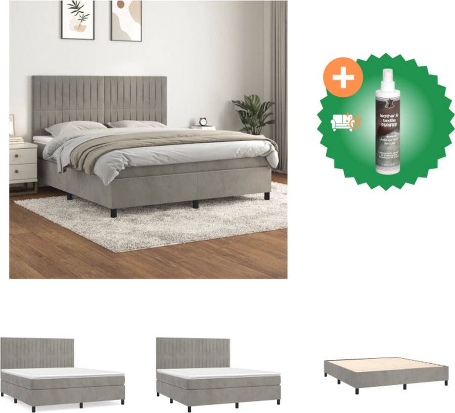 VidaXL Boxspringbed Zacht fluweel Bed matras en topmatras Afmetingen 203 x 180 x 118 128 cm (L x B x H) Kleur lichtgrijs Bed Inclusief Reiniger