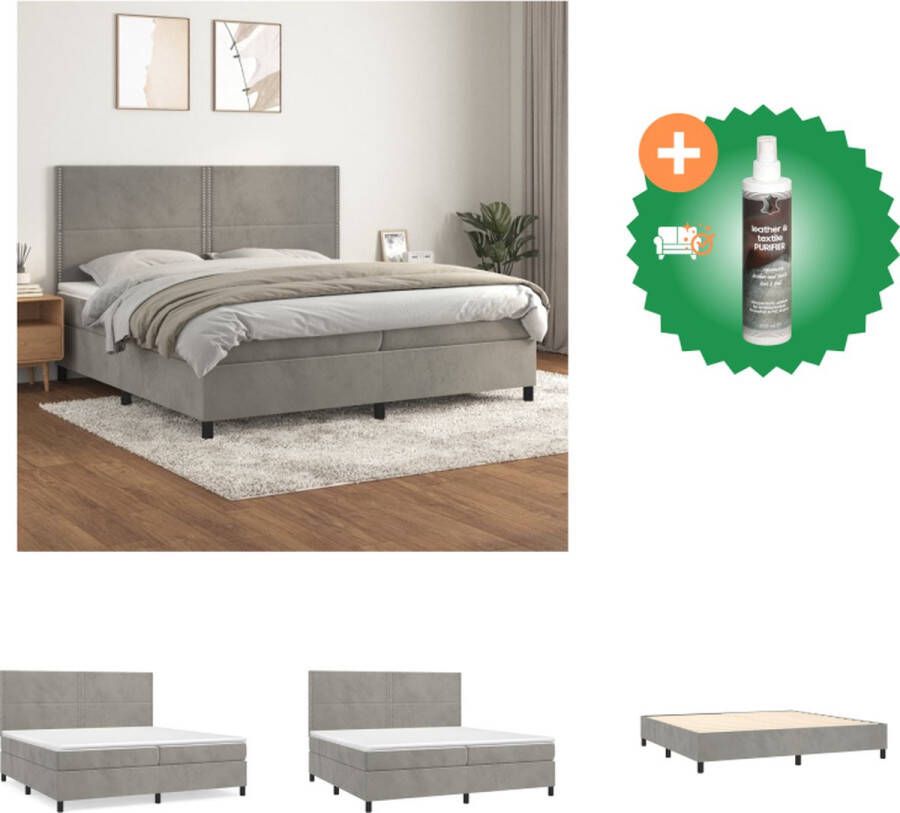VidaXL Boxspringbed Zacht Fluweel Kleur- Lichtgrijs 203 x 200 x 118 128 cm Met Pocketvering Matras en Huidvriendelijk Topmatras Bed Inclusief Reiniger