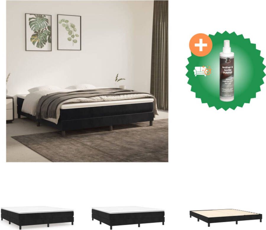 VidaXL Boxspringbed Zacht fluweel Pocketvering matras Middelharde ondersteuning Huidvriendelijk topmatras Multiplex lattenbodem Kleur zwart Afmetingen 203 x 180 x 25 cm Bed Inclusief Reiniger