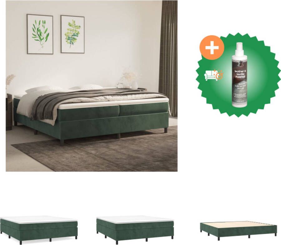 VidaXL Boxspringbed Zacht fluweel Pocketvering Middelharde ondersteuning Huidvriendelijk Multiplex lattenbodem Donkergroen Afmetingen 203 x 200 x 35 cm Inclusief 1 bedframe 2 matrassen 1 topmatras Bed Inclusief Reiniger