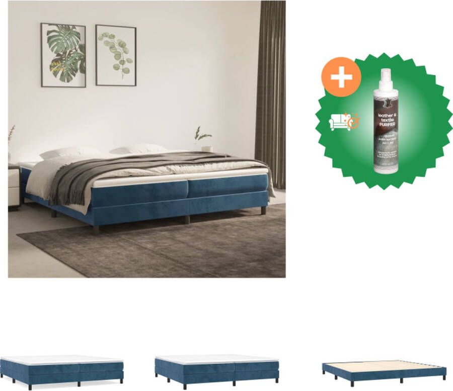 VidaXL Boxspringbed Zacht fluweel Pocketvering Middelharde ondersteuning Huidvriendelijk Multiplex lattenbodem Donkerblauw 203x200x25cm 2x 100x200x20cm matras 200x200x5cm topmatras Bed Inclusief Reiniger