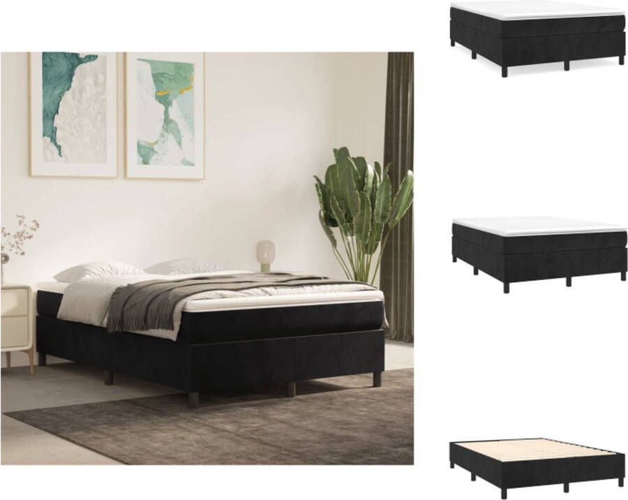 VidaXL Boxspringbed Zacht fluweel Pocketvering Middelharde ondersteuning Huidvriendelijk topmatras Multiplex lattenbodem Zwart 203x140x35cm 1 Bedframe 1 matras 1 topmatras Bed - Foto 2