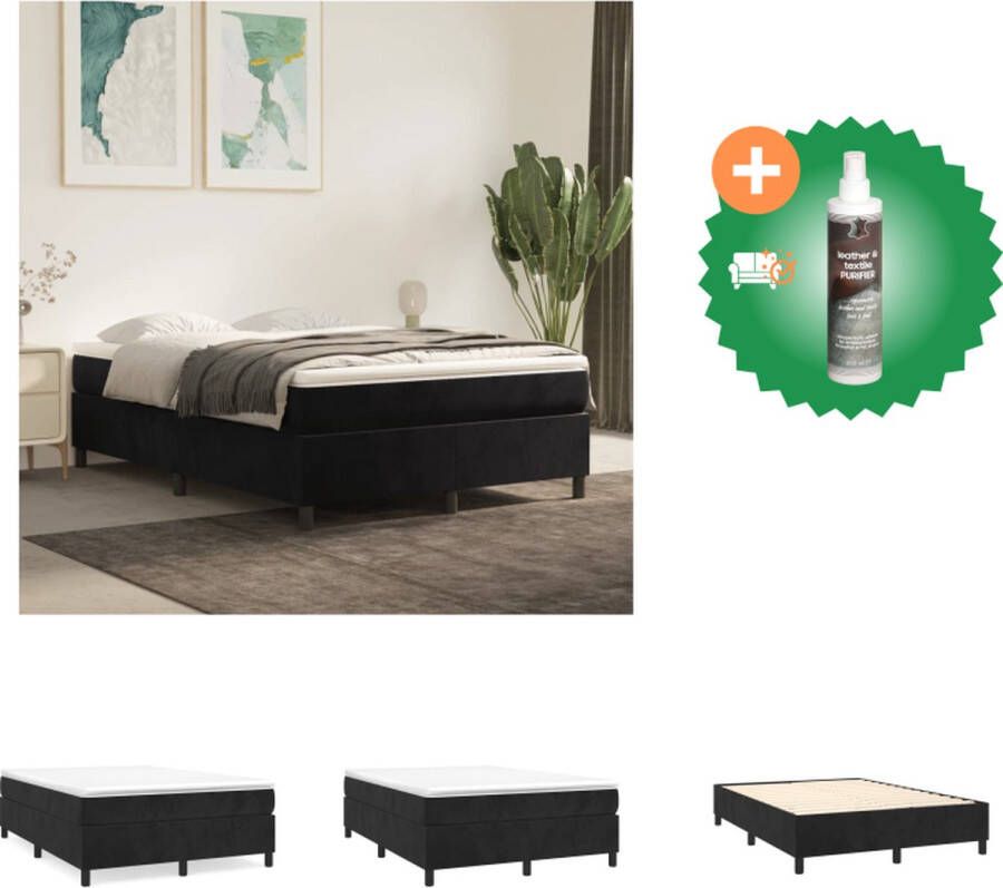 VidaXL Boxspringbed Zacht fluweel Pocketvering Middelharde ondersteuning Huidvriendelijk topmatras Multiplex lattenbodem Zwart 203x140x35cm 1 Bedframe 1 matras 1 topmatras Bed Inclusief Reiniger