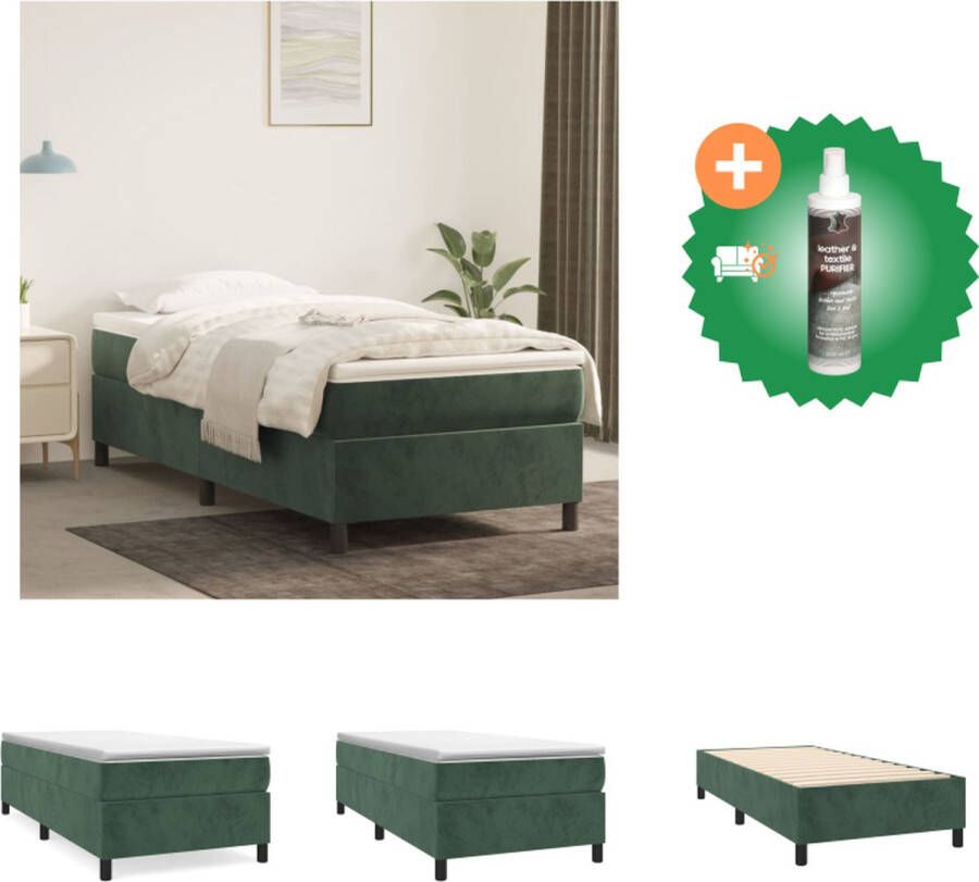 VidaXL Boxspringbed Zacht fluweel Pocketvering Middelharde ondersteuning Huidvriendelijk topmatras Multiplex lattenbodem Donkergroen 203x100x35 cm Wit en donkergroen 100x200x20 cm Wit 100x200x5 cm Bed Inclusief Reiniger