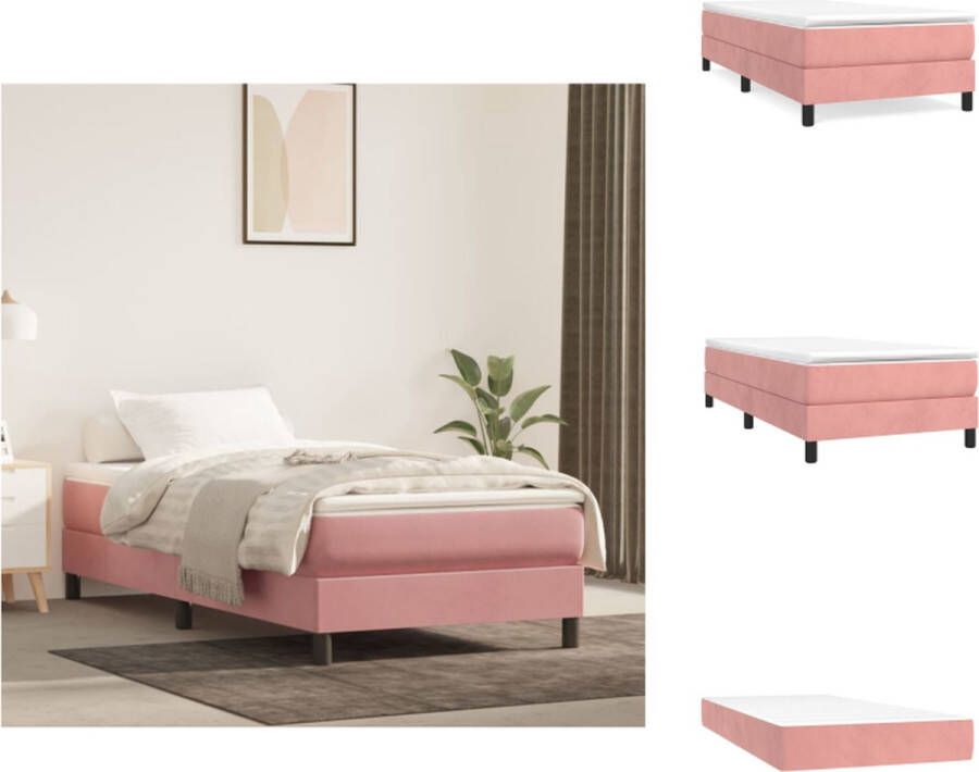 vidaXL Boxspringbed Zacht fluweel Pocketvering Middelharde ondersteuning Huidvriendelijk topmatras Multiplex lattenbodem Roze 203x100x25 cm Wit roze 100x200x20 cm bedmatras Wit 100x200x5 cm topmatras Bed