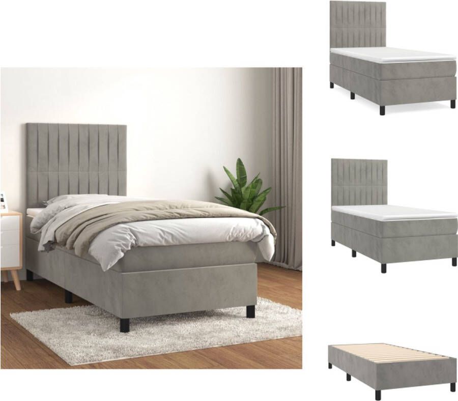 VidaXL Boxspringbed Grijs 203x83x118 128 cm Fluweel Hoofdbord verstelbaar Pocketvering matras Middelharde ondersteuning Huidvriendelijk topmatras Inclusief montagehandleiding Bed - Foto 4