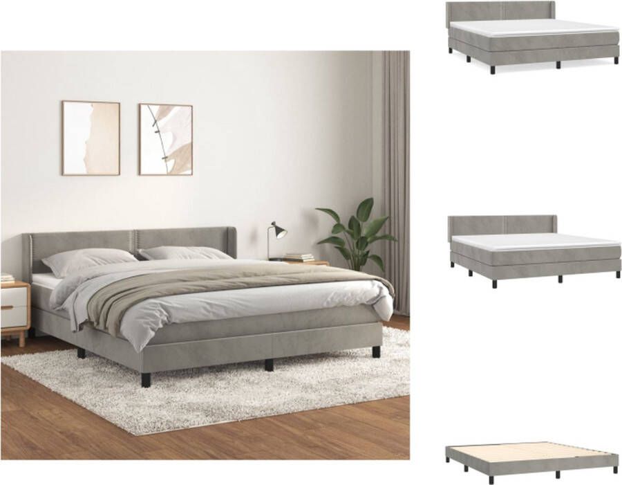 VidaXL Boxspringbed Zacht fluweel Praktisch hoofdbord Pocketvering matras Middelharde ondersteuning Huidvriendelijk topmatras Lichtgrijs 203x183x78 88 cm 180x200x20 cm 180x200x5 cm Bed - Foto 2