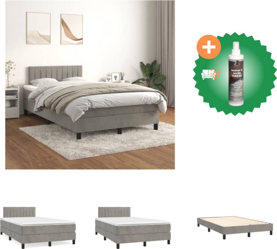 VidaXL Boxspringbed Zacht fluweel Praktisch hoofdbord Pocketvering matras Middelharde ondersteuning Huidvriendelijk topmatras Lichtgrijs 203 x 120 x 78 88 cm 120 x 200 x 20 cm 120 x 200 x 5 cm Bed Inclusief Reiniger