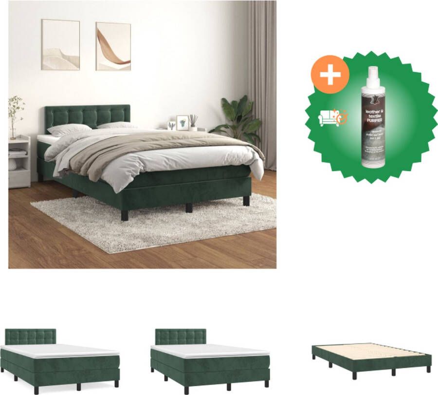 VidaXL Boxspringbed Zacht fluweel Praktisch hoofdbord Pocketvering matras Middelharde ondersteuning Huidvriendelijk topmatras Kleur- donkergroen Afmetingen- 203 x 120 x 78 88 cm Bed Inclusief Reiniger