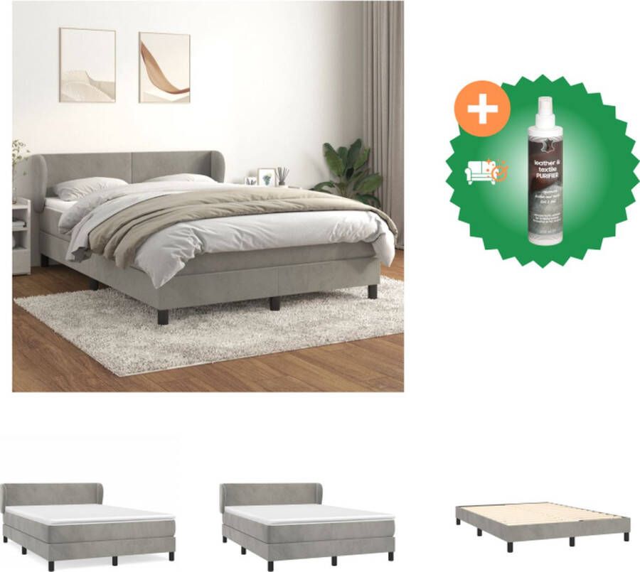 VidaXL Boxspringbed Zacht Fluweel Verstelbaar Hoofdbord Pocketvering Matras Middelharde Ondersteuning Huidvriendelijk Topmatras Lichtgrijs 193x147x78 88cm Bed Inclusief Reiniger