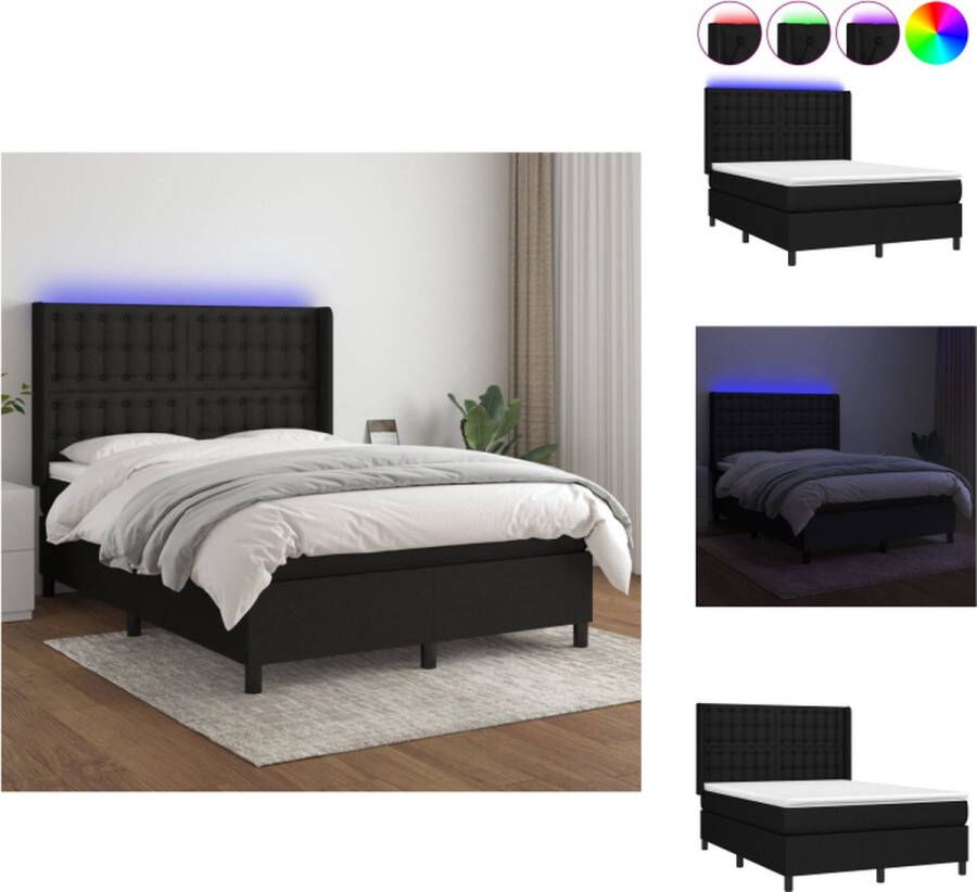 VidaXL Boxspringbed zwart 193 x 147 x 118 128 cm verstelbaar hoofdbord LED-verlichting pocketvering matras huidvriendelijk topmatras inclusief montagehandleiding Bed