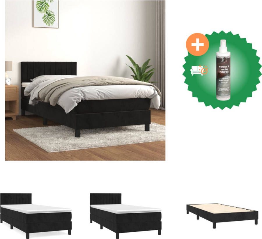 VidaXL Boxspringbed Zwart 203 x 100 x 78 88 cm Zacht fluweel Praktisch hoofdbord Pocketvering matras Middelharde ondersteuning Huidvriendelijk topmatras Bed Inclusief Reiniger