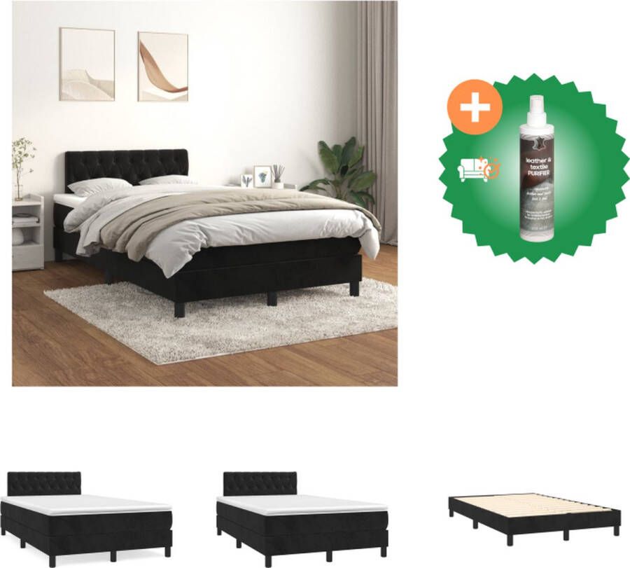 VidaXL Boxspringbed Zwart 203 x 120 x 78 88 cm Fluweel Verstelbaar hoofdbord Pocketvering matras Middelharde ondersteuning Huidvriendelijk topmatras Bed Inclusief Reiniger