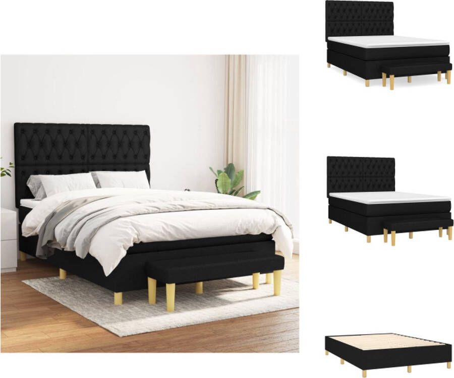 VidaXL Boxspringbed Zwart 203 x 144 x 118 128 cm Duurzaam Hoofdbord met verstelbare hoogte Pocketvering matras Medium ondersteuning Huidvriendelijk topmatras Multifunctioneel bankje Bed - Foto 3