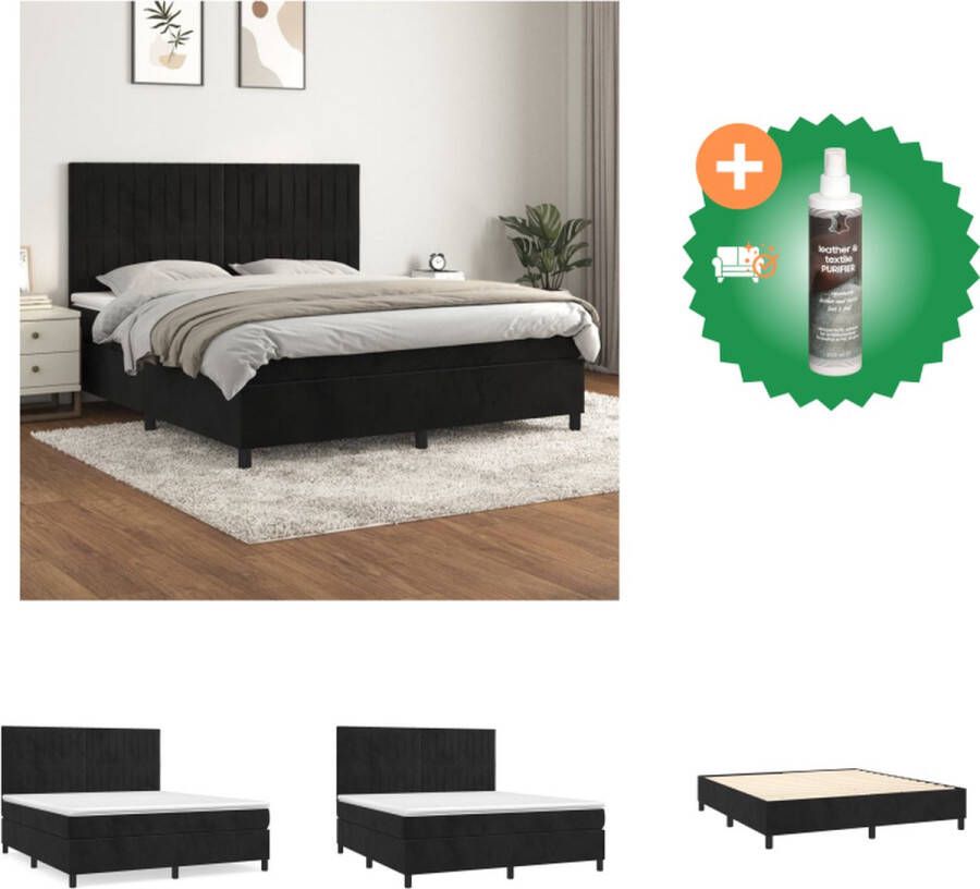 VidaXL Boxspringbed Zwart 203 x 160 x 118 128 cm Fluweel Verstelbaar hoofdbord Pocketvering matras Middelharde ondersteuning Huidvriendelijk topmatras Bed Inclusief Reiniger