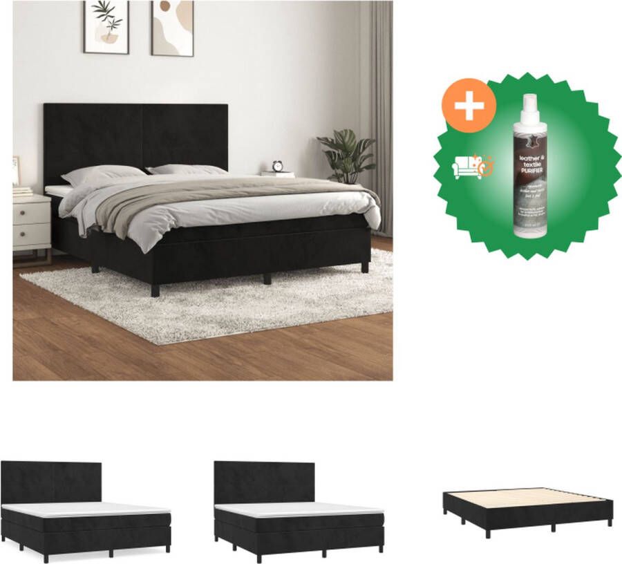 VidaXL Boxspringbed Zwart 203 x 160 x 118 128 cm Fluweel Verstelbaar hoofdbord Pocketvering Middelharde ondersteuning Huidvriendelijk topmatras Bed Inclusief Reiniger