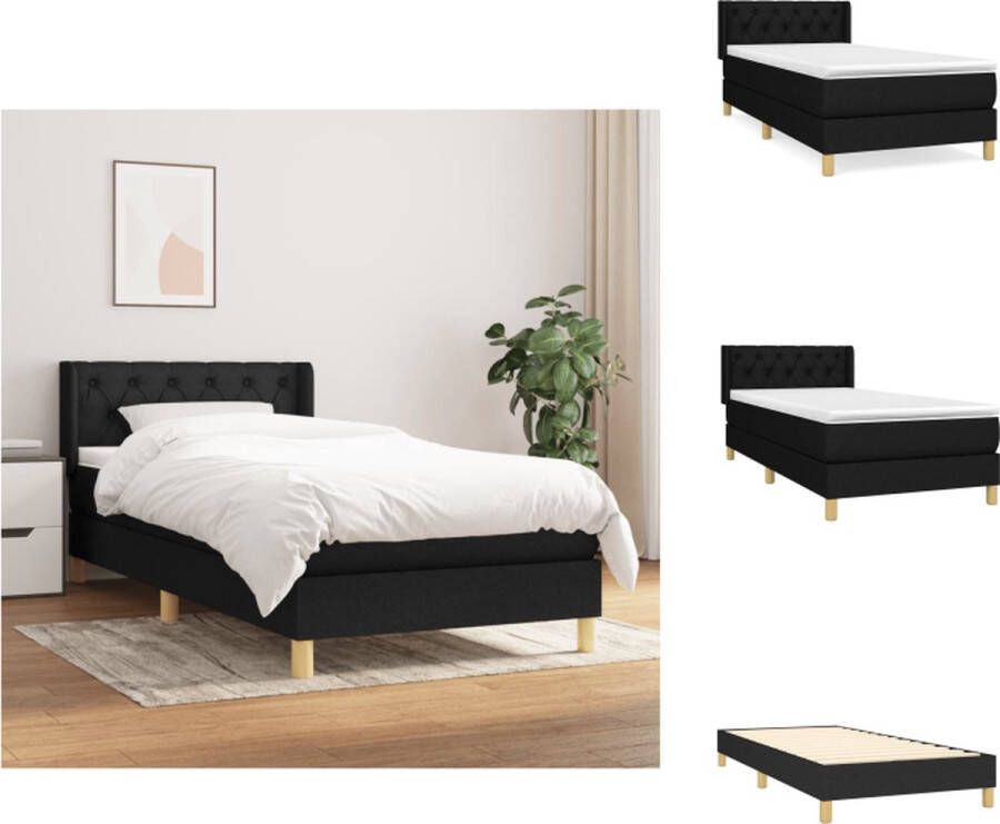 VidaXL Boxspringbed zwart 203 x 83 x 78 88 cm Duurzaam stof Verstelbaar hoofdbord Comfortabele pocketvering Middelharde ondersteuning Huidvriendelijk topmatras Incl montagehandleiding Bed