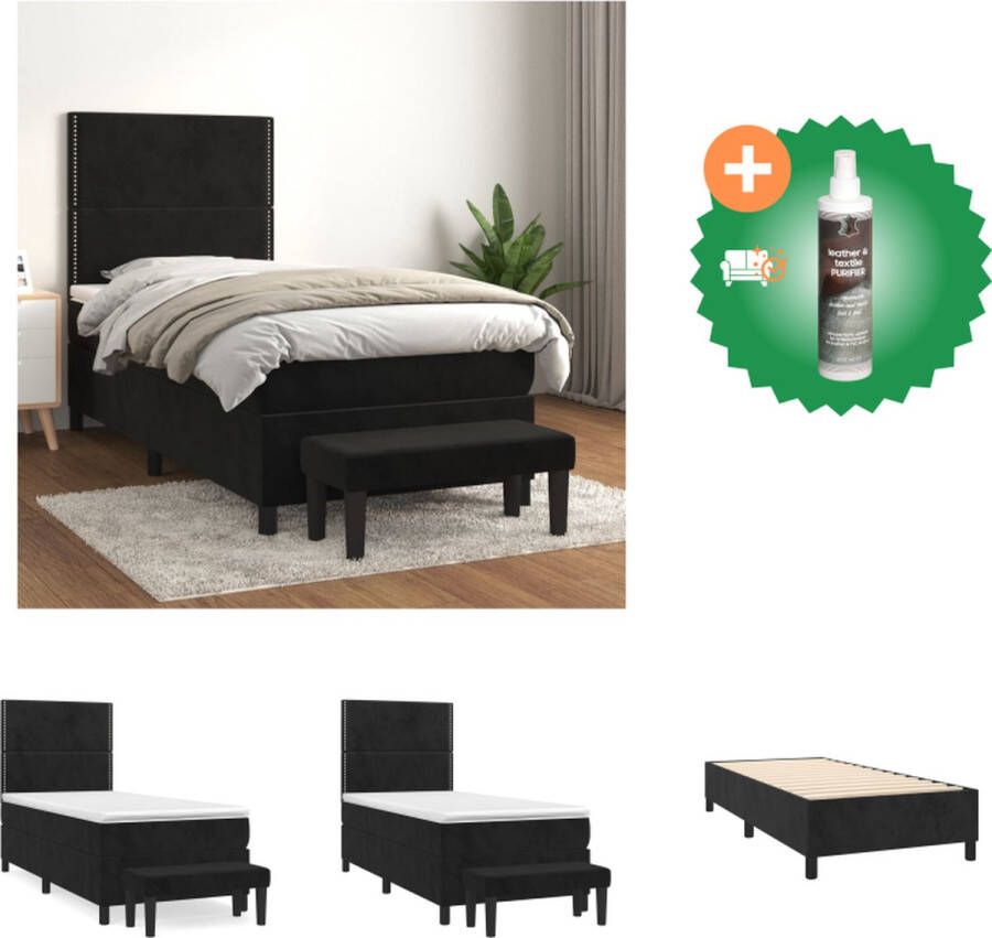 VidaXL Boxspringbed Zwart 203x100x118 128 cm Fluweel Hoofdbord Verstelbaar Pocketvering Matras Middelharde Ondersteuning Huidvriendelijk Topmatras Multifunctioneel Bankje Bed Inclusief Reiniger