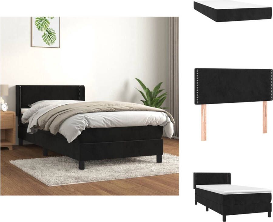 VidaXL Boxspringbed Zacht fluweel Praktisch hoofdbord Pocketvering matras Middelharde ondersteuning Huidvriendelijk topmatras Kleur- zwart Afmetingen- 203 x 103 x 78 88 cm Bed - Foto 4