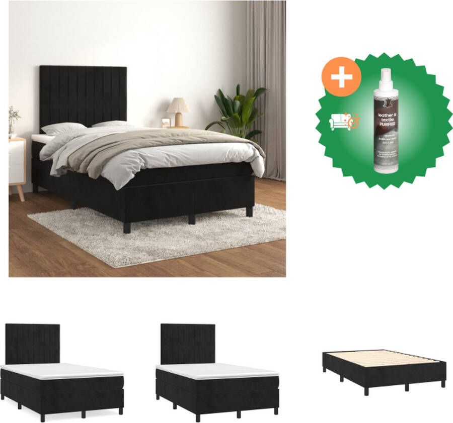 VidaXL Boxspringbed Zwart 203x120x118 128 cm Fluweel bekleding Verstelbaar hoofdbord Pocketvering matras Middelharde ondersteuning Huidvriendelijk topmatras Bed Inclusief Reiniger