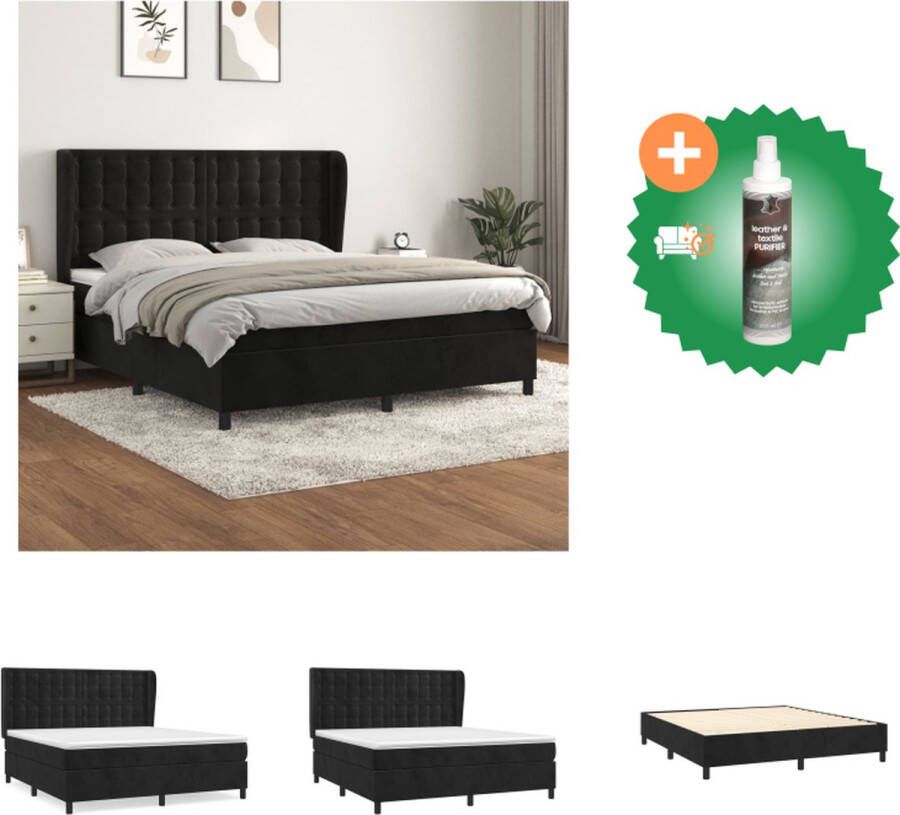 VidaXL Boxspringbed Zwart fluweel 160x200 cm Pocketvering matras Bed Inclusief Reiniger