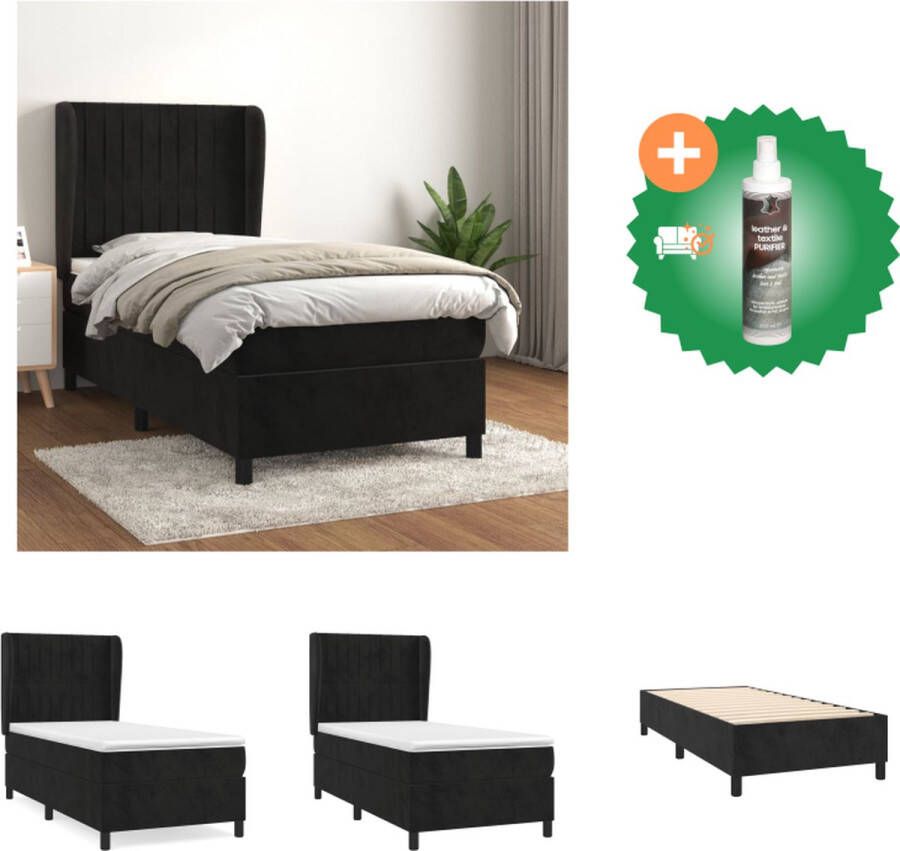 VidaXL Boxspringbed Zwart fluweel 193 x 93 x 118 128 cm met verstelbaar hoofdbord en pocketvering matras Middelharde ondersteuning Huidvriendelijk topmatras Bed Inclusief Reiniger