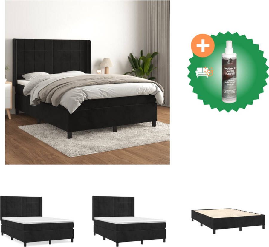 VidaXL Boxspringbed Zwart Fluweel 193x147x118 128 cm Pocketvering Matras 140x190x20 cm Huidvriendelijk Topmatras 140x190x5 cm Bed Inclusief Reiniger