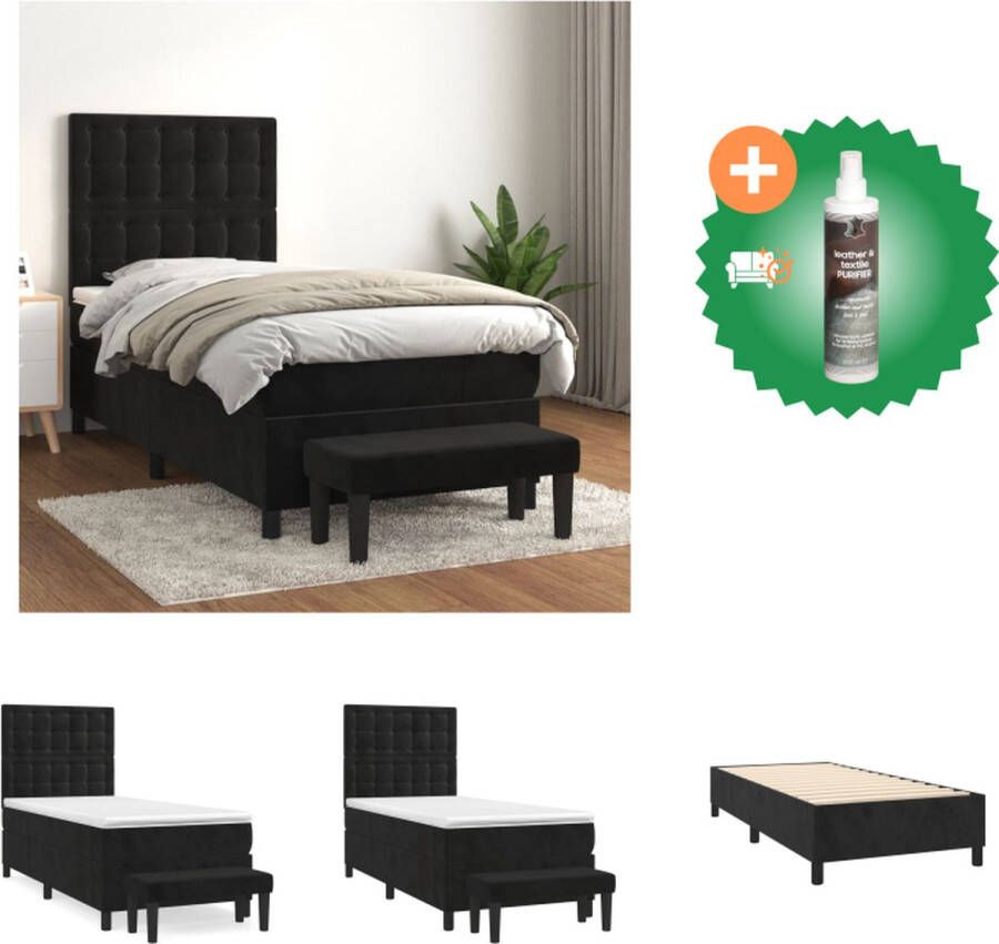 VidaXL Boxspringbed Zwart fluweel 203 x 100 x 118 128 cm Verstelbaar hoofdbord Pocketvering matras Middelharde ondersteuning Huidvriendelijk topmatras Multifunctioneel bankje Bed Inclusief Reiniger