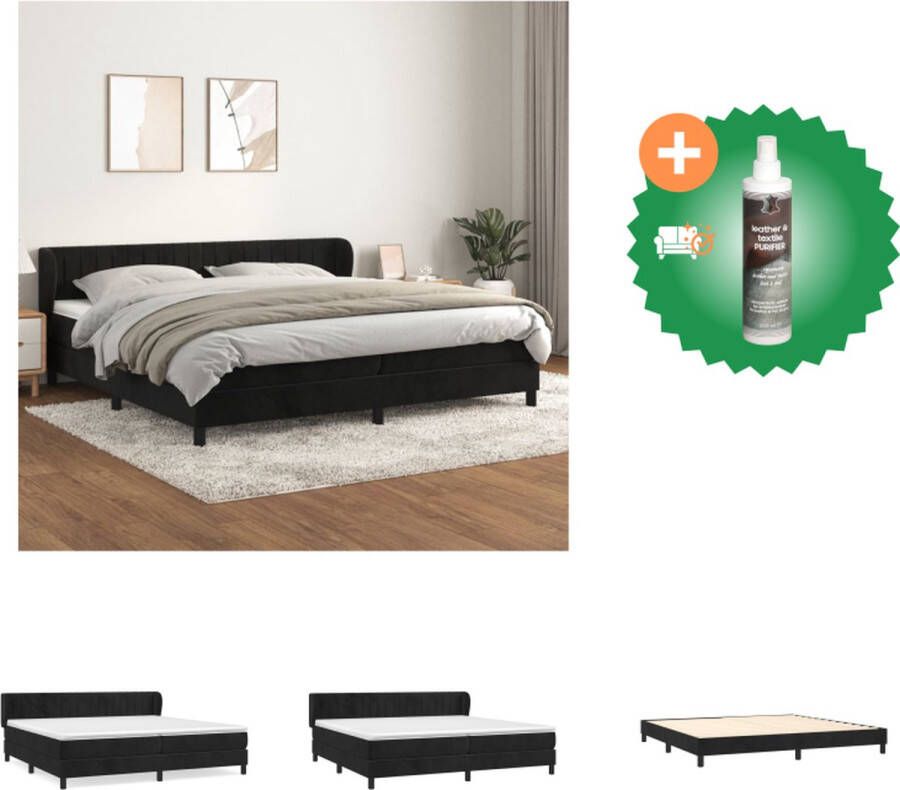 VidaXL Boxspringbed Zwart Fluweel 203 x 203 x 78 88 cm Pocketvering Matras Middelharde Ondersteuning Huidvriendelijk Topmatras Bed Inclusief Reiniger