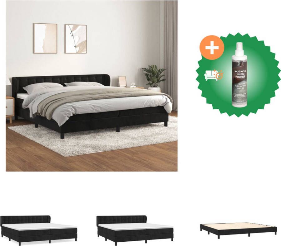 VidaXL Boxspringbed Zwart fluweel 203 x 203 x 78 88 cm Pocketvering matras Middelharde ondersteuning Huidvriendelijk topmatras Bed Inclusief Reiniger