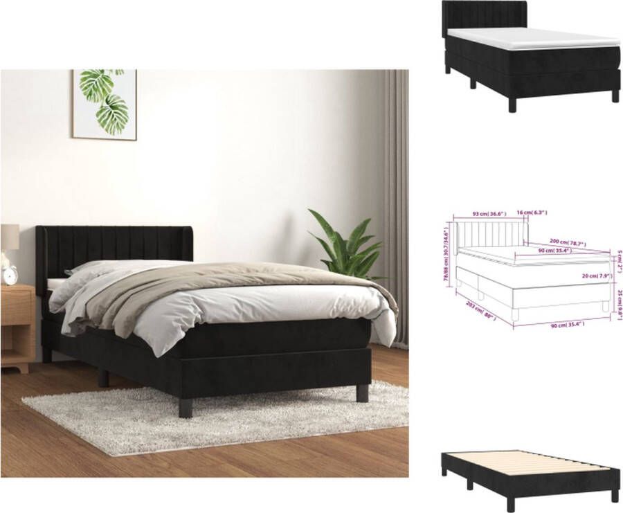 VidaXL Boxspringbed Zwart Fluweel 203 x 93 x 78 88 cm Pocketvering Matras Middelharde Ondersteuning Huidvriendelijk Topmatras Bed