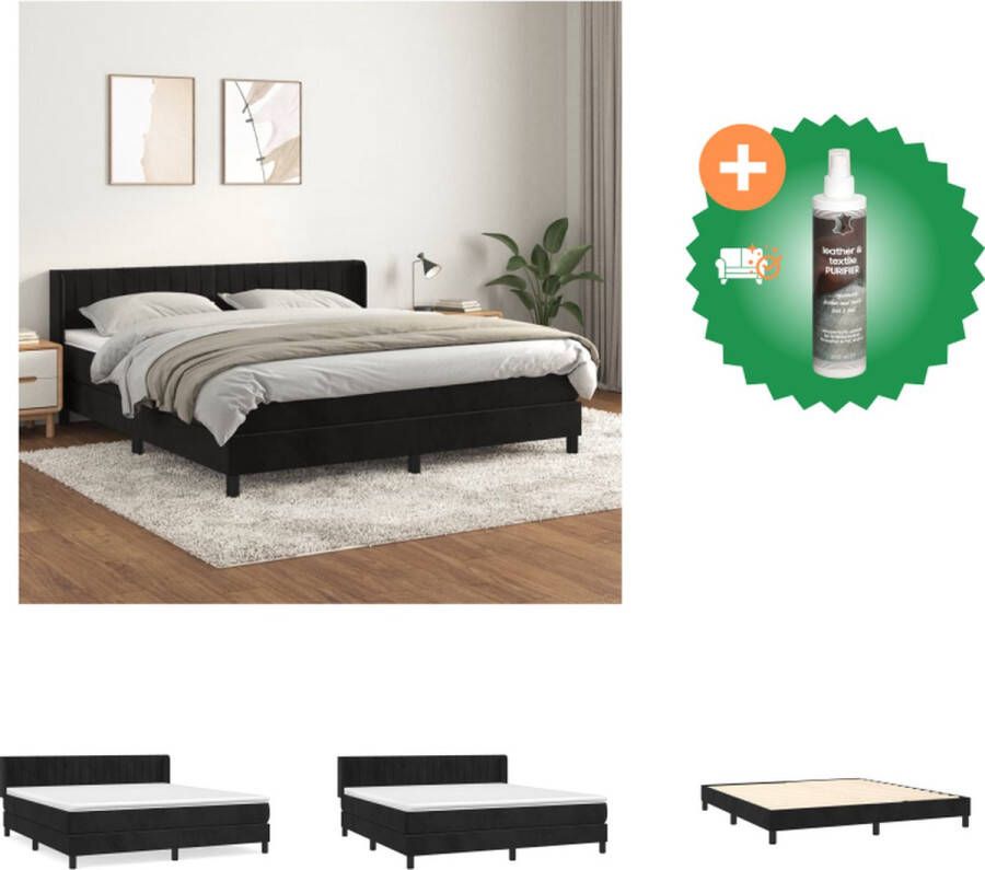 VidaXL Boxspringbed Zwart Fluweel 203x163x78 88 cm Pocketvering Matras Middelharde Ondersteuning Huidvriendelijk Topmatras Bed Inclusief Reiniger