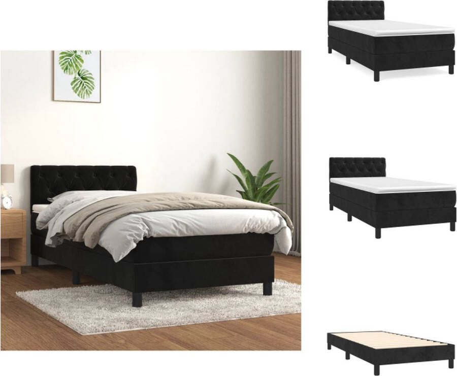 VidaXL Boxspringbed Bed 203 x 80 x 78 88 cm Zwart Fluwelen Stof Verstelbaar Hoofdbord Pocketvering Matras Middelharde Ondersteuning Huidvriendelijk Topmatras Bed - Foto 2
