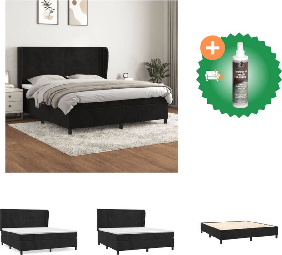 VidaXL Boxspringbed Zwart Fluweel Pocketvering Matras Middelharde Ondersteuning Huidvriendelijk Topmatras 203x163x118 128 cm Bed Inclusief Reiniger