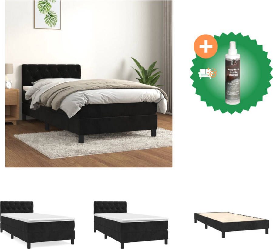 VidaXL Boxspringbed Zwart Fluweel Pocketvering matras Middelharde ondersteuning Huidvriendelijk topmatras Bed Inclusief Reiniger