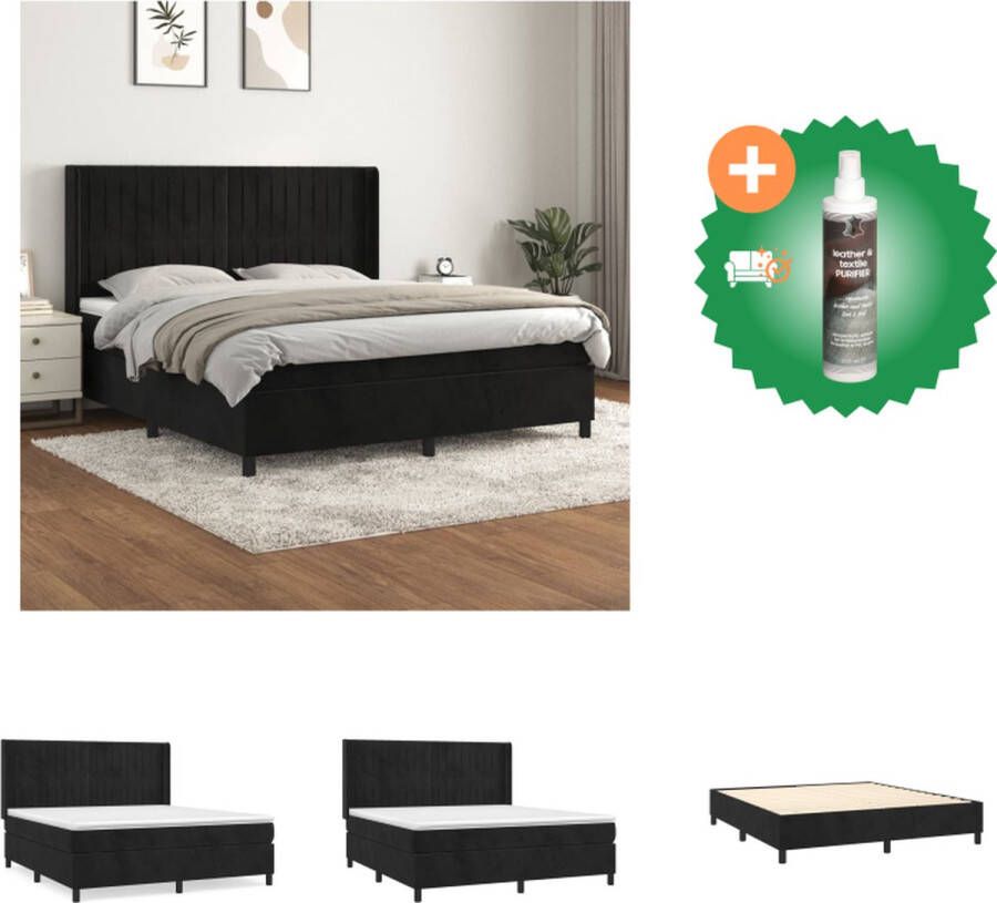 VidaXL Boxspringbed Zwart fluwelen bed met verstelbaar hoofdbord Pocketvering matras Middelharde ondersteuning Huidvriendelijk topmatras 203 x 163 x 118 128 cm Bed Inclusief Reiniger