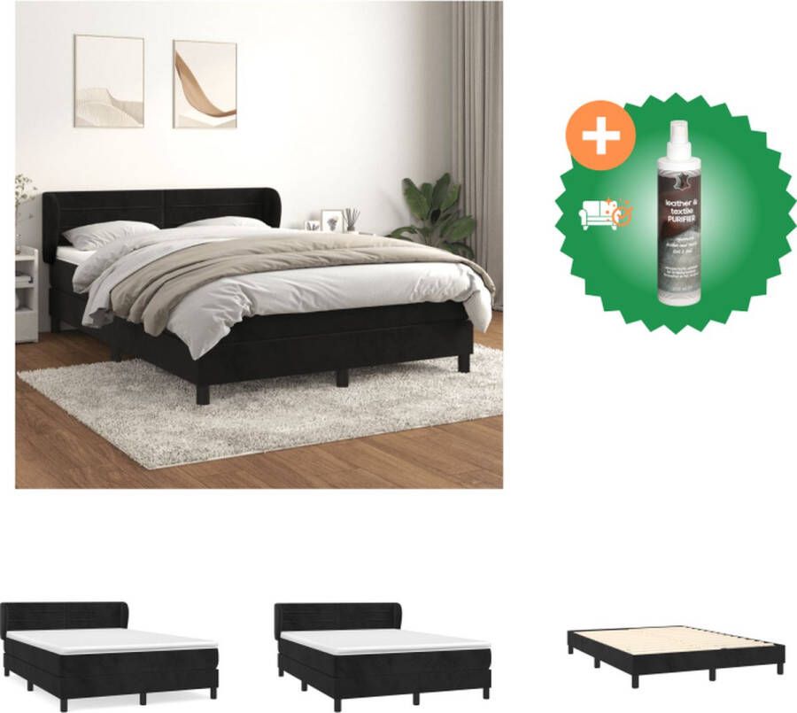 VidaXL Boxspringbed Zwart fluwelen bed met verstelbaar hoofdbord Pocketvering matras Middelharde ondersteuning Huidvriendelijk topmatras 203 x 147 x 78 88 cm Bed Inclusief Reiniger