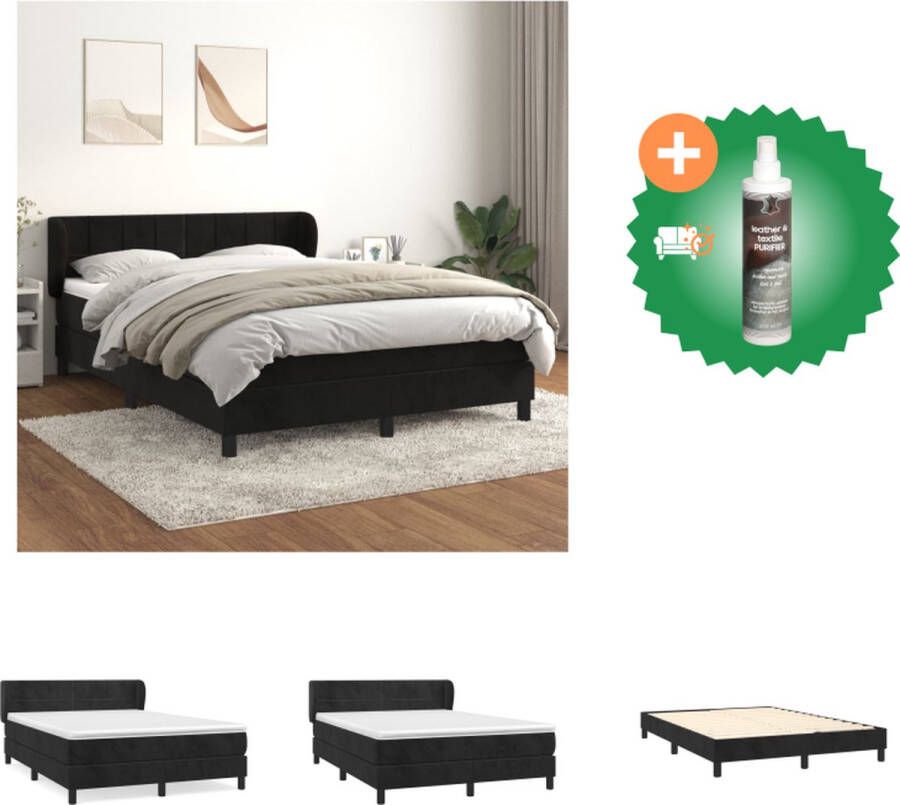 VidaXL Boxspringbed Zwart fluwelen bedframe Pocketvering matras Comfortabele ondersteuning Huidvriendelijk topmatras 140 x 200 cm Bed Inclusief Reiniger