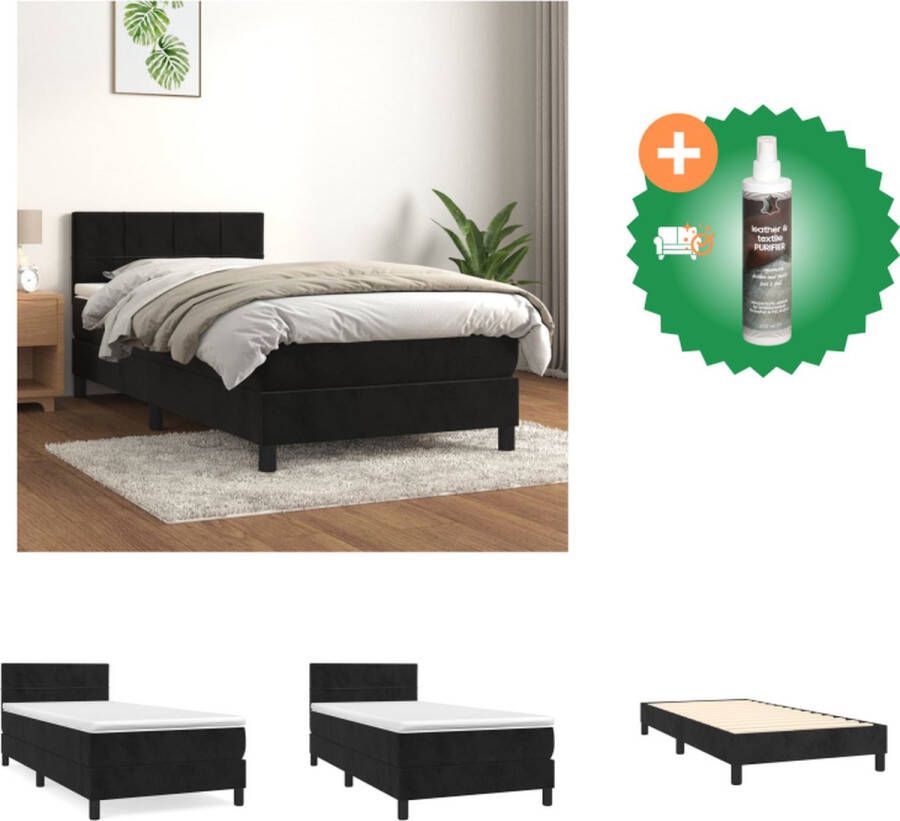 VidaXL Boxspringbed Zwart fluwelen bedframe Pocketvering matras Huidvriendelijk topmatras 203 x 80 x 78 88 cm Bed Inclusief Reiniger - Foto 2