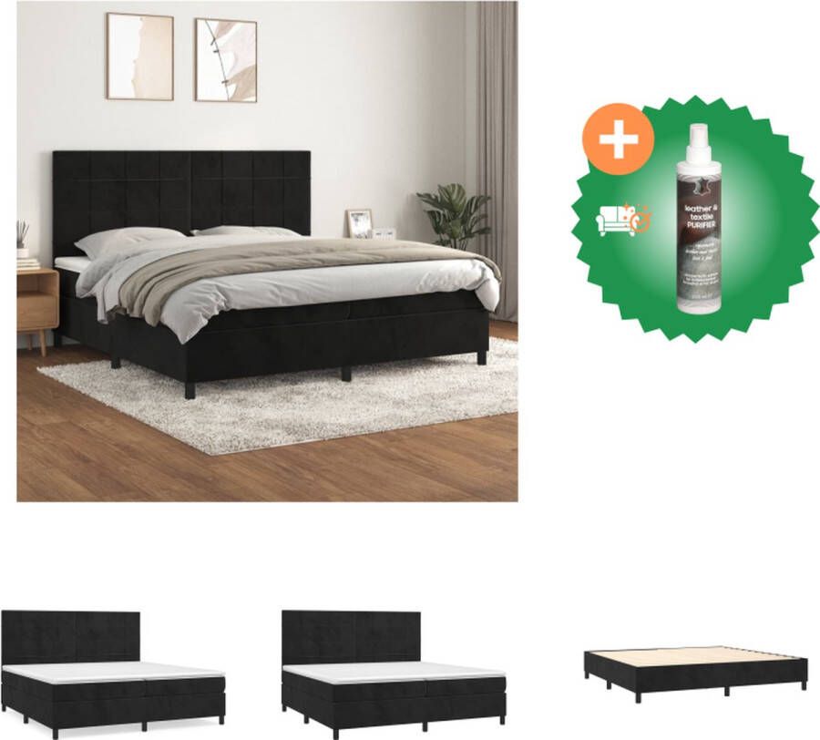 VidaXL Boxspringbed Zwart fluwelen stof Verstelbaar hoofdbord Pocketvering matras Middelharde ondersteuning Huidvriendelijk topmatras 203x200x118 128 cm Inclusief montagehandleiding Bed Inclusief Reiniger