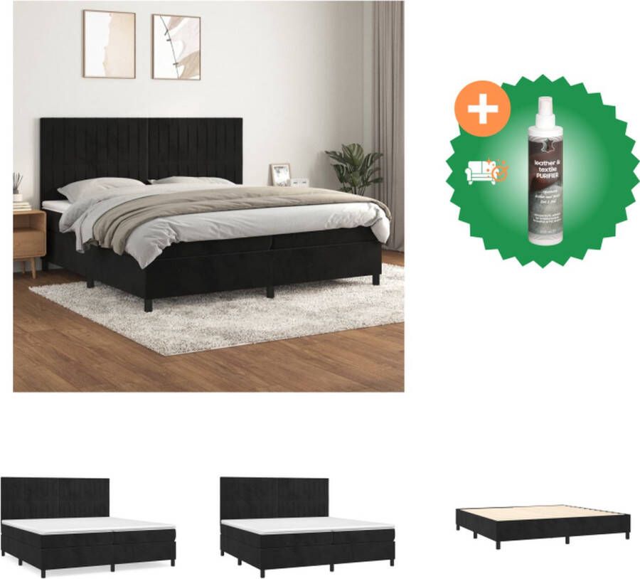 VidaXL Boxspringbed Zwart fluwelen stof Verstelbaar hoofdbord Pocketvering matras Middelharde ondersteuning Huidvriendelijk topmatras Bed Inclusief Reiniger