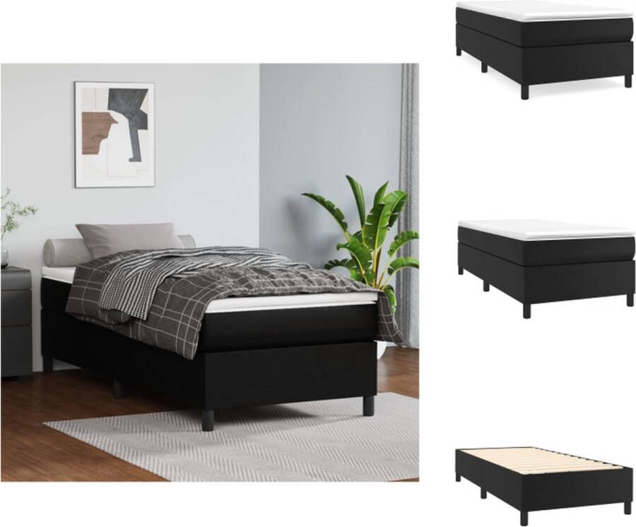 VidaXL Boxspringbed Zwart Kunstleer 203x100x35 cm Pocketvering matras Middelharde ondersteuning Huidvriendelijk topmatras Multiplex lattenbodem Bed - Foto 2