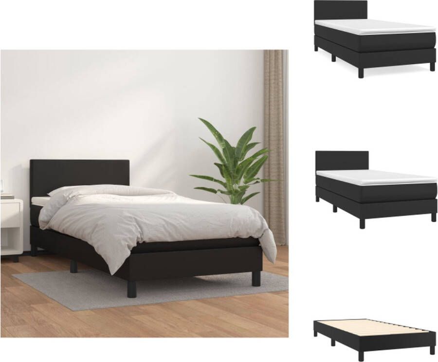 vidaXL Boxspringbed Zwart Kunstleren Bed 203 x 90 x 78 88 cm Inclusief Pocketvering Matras en Topmatras Bed