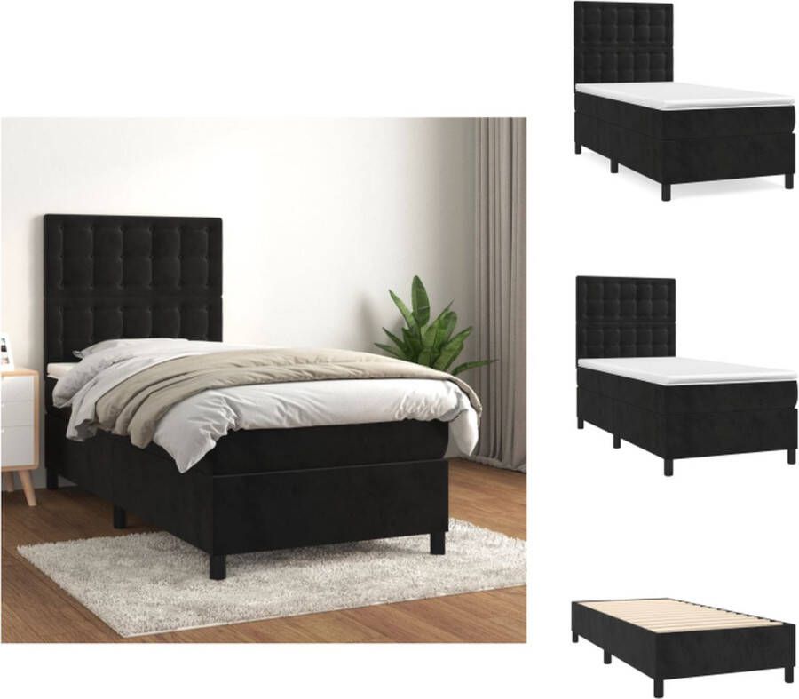 VidaXL Boxspringbed Zwart fluwelen stof Verstelbaar hoofdbord Pocketvering matras Middelharde ondersteuning Huidvriendelijk topmatras Afmetingen- 203 x 90 x 118 128 cm Bed - Foto 4