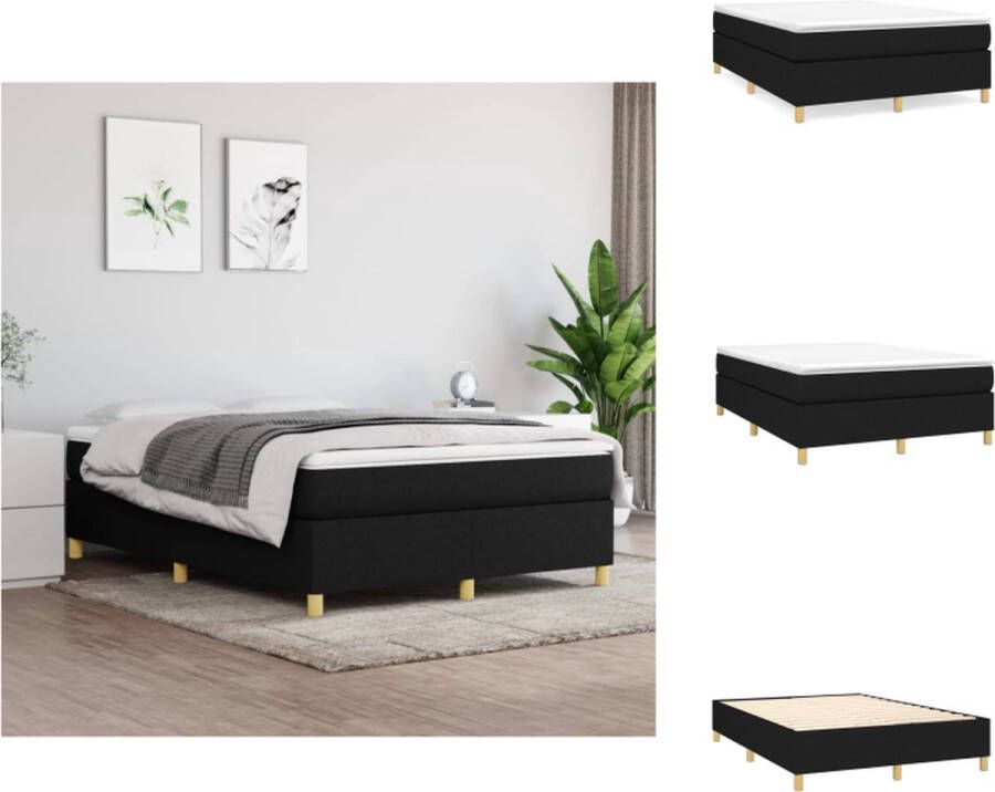 vidaXL Boxspringbed Zwart stoffen bedframe 193x140x35cm Pocketvering matras Middelharde ondersteuning Huidvriendelijk topmatras Multiplex lattenbodem 3-delige levering Bed