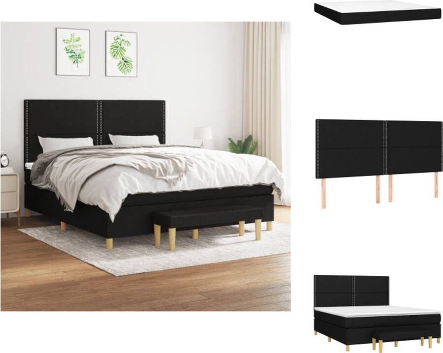 VidaXL Boxspringbed Zwarte stoffen bekleding 203 x 160 x 118 128 cm (LxBxH) Verstelbaar hoofdbord Pocketvering matras Middelharde ondersteuning Huidvriendelijk topmatras Multifunctioneel bankje Inclusief montagehandleiding Bed - Foto 3