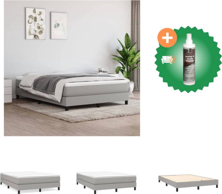 VidaXL Boxspringframe 203 x 140 x 25 cm Lichtgrijs stof Multiplex lattenbodem Bed Inclusief Reiniger